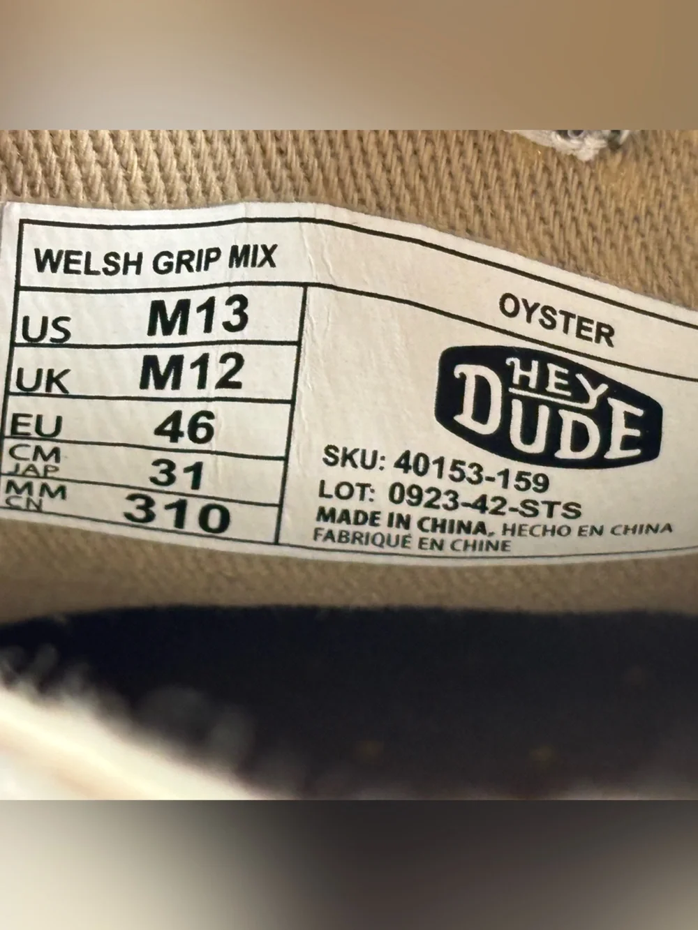 Hey Dude Welsh Grip Mix Oyster Men's Boat Shoes Canvas Oyster US 13 EU 46